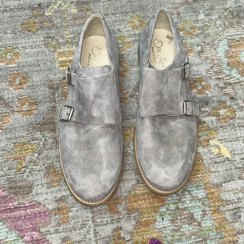 Oca loca grey suede double buckle dress shoes big boy sz 37 designer made in Spa